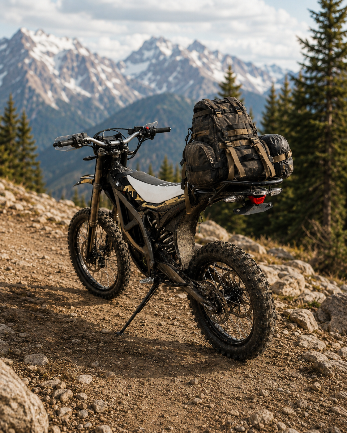 Ultra Bee with rear rack loaded for backcountry hunting